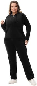 ROYAL MATRIX Womens Plus Size Velour Tracksuit 1X-6X 2 Pieces Velour Sweatsuits Set Full Zip Hoodie & Sweatpant Sets, Black, 4X-Large