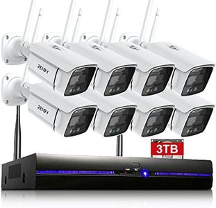 REIGY 3MP Kit Videosorveglianza Disco Rigido da 3TB Preinstallato, 8CH NVR+ 8x1296P Telecamera con Spotlight, Sistema di Sicurezza Senza fili con Visione Notturna Colori, Audio Bidirezionale, IP66