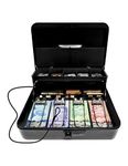 Manhattan Canadian Tiered Tray Deluxe Combination Cash Box- Coin Tray, Latched Coin Cover & Cash Drawer for Canadian currency. With Security Cable for added security. Large 11.8” x 9.5” x 3.5”- Black (Deluxe)