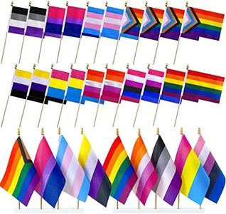 LyButty Progress Rainbow Gay Pride Flags Set on Wood Stick Small Mini Hand Held LGBTQ Inlcusive Flags,5x8 Inch,20 Pack