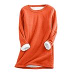 Mrat Ladies Winter Warm Sweatshirt Thick Fleece Velvet Underwear Pullover Tops Round Neck Sherpa Fleece Lined Long Sleeve Jumper Soft Touch Solid Color Sweatshirts