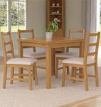 Hallowood Furniture Waverly Extending Dining Table and Chairs Set 4, Light Oak Extendable Table and Ladder Back Oak Chairs with Beige Fabric Seat, Small Dining Set for Home and Cafe