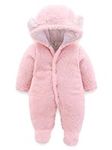 Voopptaw Warm Baby Winter Jumpsuit Fleece Romper Suits Cute Thick Bear Snowsuit for 0-12months (0-3Months, Pink)