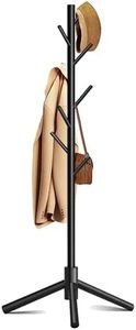 Azaeahom Wooden Coat Rack Stand, Free Standing Coat Rack with 8 Hooks 3 Adjustable Heights for Clothes, Hats, Handbags, Coat Tree Easy Assembly for Entryway, Bedroom, Hallway, Office (New Black)