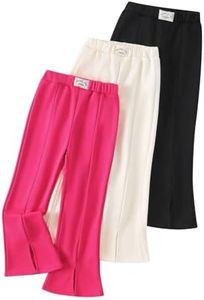 Fdqin Girls 3 Pcs Wide Leg Sweatpants Casual Elastic Waist Straight Leg Jogger Pants Casual Wear Rose Red Beige Black 4-5Years