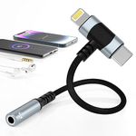 Lightning & USB-C to 3.5 mm Headphone Jack Adapter 2-IN-1 Headphone Adapter for iPhone Type C to 3.5mm Female Headphone Jack Adapter for ipad/iPhone 14/13/12/11/8/7/Samsung Galaxy/Pixel-MFI Certified