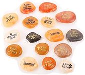 16PCS Names of Jesus Christ INRI Stones Engraved on True Palm Pebble Rocks Each one features different name for Jesus Shepherd Alpha Omega Savior (16 Different Titles, Bulk Pricing)