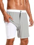 SILKWORLD Mens Swim Trunks Front Zipper Fly Quick Dry Swimsuit with Compression Liner and Back Zipper Pockets, Light Grey, XX-Large