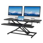 ERGOMAKER Standing Desk Converter, 106cm/42’’ Height Adjustable Desk Riser with Wide Keyboard Tray, Sit to Stand Desk Riser for Dual Monitors, Black