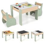 COSTWAY Kids Table and Chair Set, Wooden Children Study Desk with 2 Chairs, Reversible Blackboard Tabletop & Hidden Storage, 3PCS Toddler Activity Furniture for Learning, Drawing, Dining (Green)