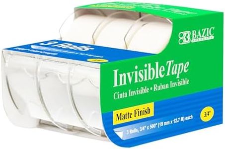 BAZIC Invisible Tape w/Dispenser 3/4" X 500", Matte Finish Stationery Tapes Rolls, for Arts Craft Photo Gift Wrapping, (3/Pack), 1-Pack