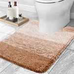 OLANLY Luxury Toilet Rugs U-Shaped 24x20, Extra Soft and Absorbent Microfiber Bathroom Rugs, Non-Slip Plush Shaggy Toilet Bath Mat, Machine Wash Dry, Contour Bath Rugs for Toilet Base, Beige