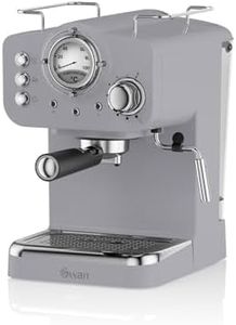 Swan SK22110GRN Retro Espresso Coffee Machine with Milk Frother, Steam Pressure Control, 1.2L Detachable Water Tank, 1100W, Retro Grey