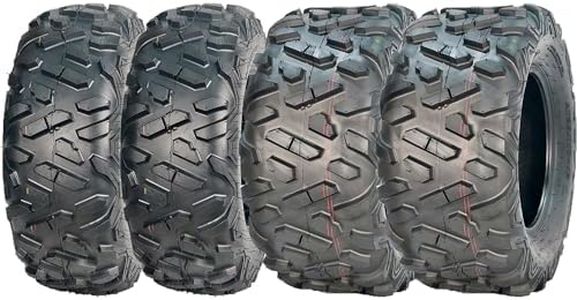 Set of 4 AT25X8-12 & AT25X10-12 6PR ATV UTV Tires - All Terrain Tubeless Off-Road Tires, Heavy Duty Puncture Resistant for Trail, Sand, Mud, Rock & Street Riding