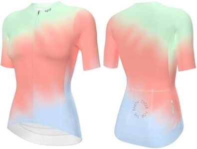 Wulibike Women's Cycling Jersey Short Sleeve,Stylish Gradient Bike Shirt,Moisture Wicking Top for Road & Casual Summer Ride Candy L