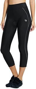 BALEAF Women's 3/4 Padded Cycling Leggings High Waist Breathable Bike Shorts with Pockets UPF 50+ Anti-Slip Quick Dry Grey Line L