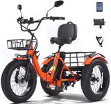 KAKIGO Electric Trikes for Adults UK,48V15.6Ah Electric Tricycle for Adults UK,20"x4"Fat Tire Aluminum Folding E Trike,90KM Range,25KM/h,Front&Rear Basket&Differential