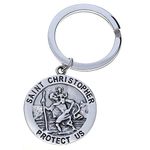 Alexander Castle 925 Sterling Silver St Christopher Keyring for Men, Reversible Car Keychain, Key Fob Key Chain with Jewellery Gift Box