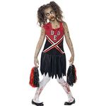 Smiffys Zombie Cheerleader Costume, Red & Black with Blood Stained Dress & Pom Poms, Halloween Child Fancy Dress, Zombie Dress Up Costumes