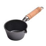 UPTALY Φ 4.3 inch Mini Cast Iron Butter Warmers (8.5 oz), with Wood Handle, No Coating, Small Omelet Pans with Spout, Milk Pot, Portable Egg pan for Camping, Black Miniature Saucepan