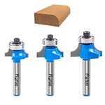 Flytuo 3Pcs Roundover Router Bit Set - 1/4" Shank, Corner Rounding Edge-Forming Beading Bits for Woodworking (Diameter: 1/4", 3/8", 1/2")