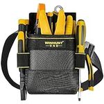 WINHUNT Small Electricians Pouch, Small Pocket Tool Bag with Adjustable Nylon Belt, Waist Work Pouch for Electricians Technician Black 8 Pockets