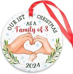 Family Christmas Ornaments 2024 - New Mom and Dad Gifts First Time 2024, First Time Parent Gifts - Baby First Christmas Ornament 2024, Family of 3 Christmas Ornament 2024 - Ceramic Christmas Ornament