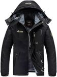 WILLONG Mens Waterproof Fleece Jackets Winter Coats Warm Mountain Jackets with Hood for Outdoor Hiking Walking Skiing Working Camping Fishing Black UK Large