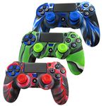 Pandaren® silicone skin for PS4/ SLIM/ PRO controller x 3 + thumb grip x 6 (camouflage red blue green)