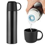 Stainless Steel Water Bottle-Insulated Vacuum Coffee Cup with Leakproof Lid & Cup,Double Walled Flask Cup,Sport Travel Mug keeps Hot & Cold 12 Hours BPA Free 17oz (Black)