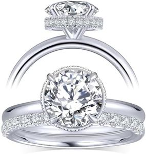 KSTYLE 1.34-2.47 CTTW Engagement Rings Moissanite Wedding Ring Sets for Women | D Color-VVS1 Clarity | Classic 4 Prong Lab Diamond Ring, 18K White Gold Plated Moissanite Rings Promise Rings for Her,