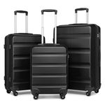 Kono Suitcase Set of 3 Hard Shell ABS Luggage Travel Trolley Case with 4 Spinner Wheels and TSA Lock (Black)