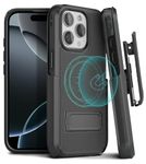 MOTIVE for iPhone 16 Pro Case with Belt Clip, Magnetic Case Compatible with MagSafe, Shell Holster Combo 16 Pro, Shockproof Cover, iPhone 16 Pro Case with Clip & Kickstand, 6.3" | Black V2