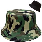 Malaxlx Camouflage Green Bucket Hats Beach Sun Hat for Women Men Teens Outdoor Travel Reversible Fishing Hat