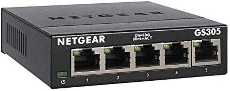 NETGEAR 5-Port Gigabit Ethernet Unmanaged Switch (GS305) - Home Network Hub, Office Ethernet Splitter, Plug-and-Play, Silent Operation, Desktop or Wall Mount