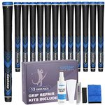 Geoleap Golf Grips Set of 13- Soft Golf Club Grips,Reduce Taper Design Provides High Traction and Performance,13 Grips with 15 Tapes and 13 Grips with All Repair Kits for Choice. (Standard, Black Blue-Pro Kit(13 Grips with All Repair Kits))