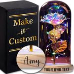 Personalized Galaxy Rose in Glass Dome - Custom Glass Rose Birthday Gift for Mom - Forever Flowers, Light Up Rose Lamp, Crystal Flower - Customized Gifts for Women Wife Grandma Mother Sister Daughter