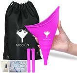 Miccion Female Urinal for Women - Silicone Pee Funnel Portable Urination Device, 5.7” x 9.4” Reusable for car, Outdoor, Travel and Camping with 2 Tubes, Wipes, Gloves (Purple)