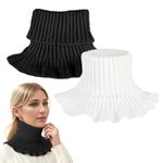 PALAY® 2Pcs Knitted Fake Collar for Women Winter Wear Fake Turtleneck Collar Neck Warmer Fashion Thermal Sweater Collar with Flounce Hem for Crew Neck Sweaters, Dress, and Blazer (Black & White)