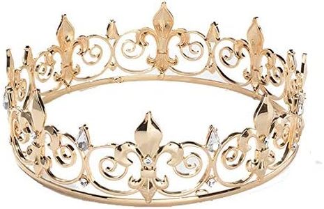 SNOWH Full King Crown Gold - Men's Crowns and Tiaras, Metal Birthday Crown, Prom Hair Accessories Costume Party Decorations for Adults and Boys