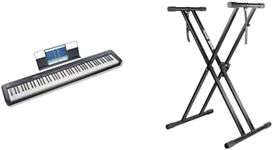 Casio CDP-S110BKC5 Fully Weighted Hammer Action Digital Piano and RockJam XX-363 Xfinity Doublebraced Pre Assembled Keyboard Stand with Locking Straps & Lessons.,Black