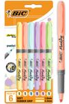 BIC Highlighter Grip Pastel, Highlighter Pens with Adjustable Chisel Tip, Rubber Grip for Extra Comfort, Assorted Colours, Pack of 6