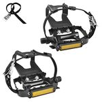 SEQI Bike Pedals with Toe Clips and Straps for Outdoor Cycling and Indoor Stationary Bike 9/16-Inch Spindle Resin/Alloy Bicycle Multi-Purpose Pedals