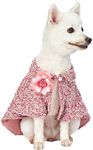 Blueberry Pet Marled Cerise Red All-Weather Handmade Knit Dog Poncho Cape with Detachable Necklace & Flower, Back Length 16", Pack of 1 Clothes for Dogs