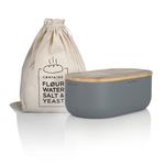 LARS NYSØM Bread Box I Metal bread box with linen bread bag for long lasting freshness I Bread box with bamboo lid usable as cutting board I 35.5 x 19.5 x 13.5 cm (Cool Grey)