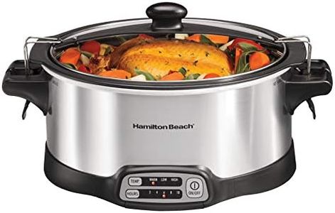 Hamilton Beach Programmable Slow Cooker with 6 Quart Stovetop-Safe Sear & Cook Crock & Travel Lid Lock for Portable Transport, Silver (33663)