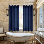 Navy Blue Curtains for Kitchen Door Window Bathroom 45 Inch Length 2 Panels Linen Cafe Size Semi Sheer Tier Curtains for Bedroom Window Dark Blue