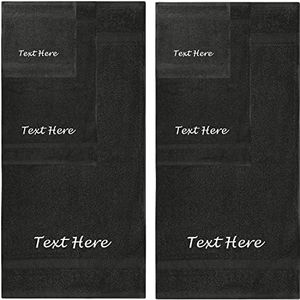 Personalized Towels Set - 6 Pack Super Soft & Absorbent Turkish Cotton Towels for Bathroom, Spa, Gym, Pool and Hotels - Includes 2 Bath Towels, 2 Hand Towels, 2 Washcloths - Black Towel Set