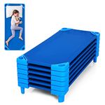 DORTALA Stackable Toddler Daycare Cots, Pack of 6, Stackable Sleeping Nap Cots for Kids w/Easy Lift Corners, Children Preschool Nap Cots for Nursery, Classroom, Naptime, Dark Blue