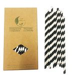 Pack of 100 Black and White Striped Paper Drinking Straws Disposable Straws for Cocktail, Juices, Coffee